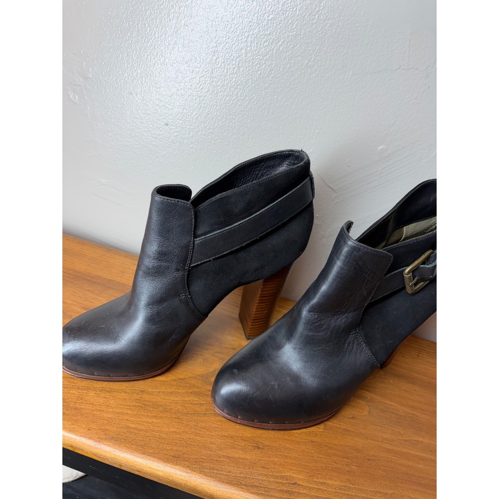 Sam Edelman Womens Black Leather Suede Buckle Strap Block Heel Ankle Booties